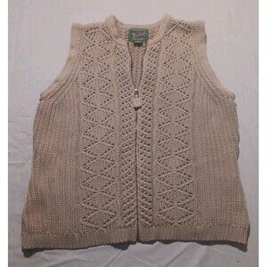 Vintage Woolrich Women's Cable Knit Cotton Full Zip Sweater Vest Size XL Brown